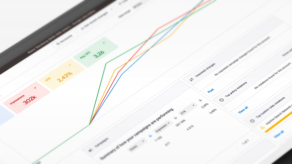 Close up av tallene fra Google ads kontoen til Klara